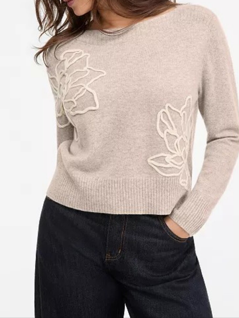 Charter Club Women's 100% Cashmere Boatneck Embroidered Floral Sweater